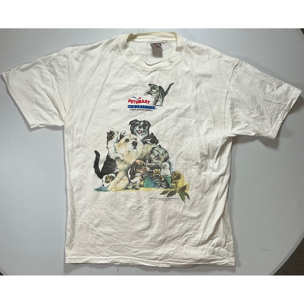VTG 90s Petsmart Dog Cat Food Promo Charities T Shirt Mens L White